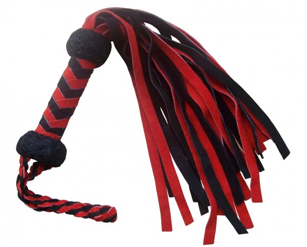 2 Längen ❘ Rot-schwarzer Lederflogger aus weichem Velourleder