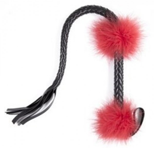 Schwarze Single Tail ❘ BDSM Peitsche aus Kunstleder ❘ mit rotem Plüsch