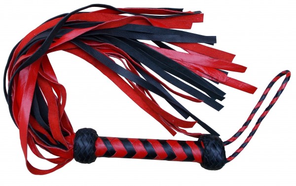 Rot-schwarzer langer Lederflogger - Spanking Toy - Sklavenpeitsche