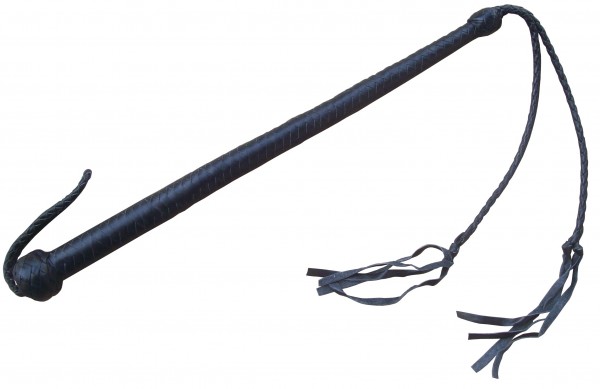 Lederpeitsche mit langem Griff in schwarz oder lila/schwarz